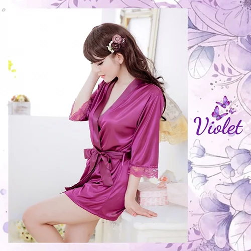 Violet Lingerie Sexy V Neck Kimono Pakain Dalam - Toko WhatsApp Murah, Toko Online WA, Toko Online WhatsApp TERMURAH!